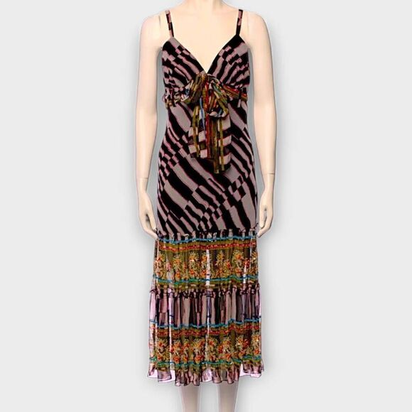 Diane von‎ Furstenburg Womens Dress Sz 6 Silk Slip Midi Black Cream Sequins Glam - Picture 1 of 16